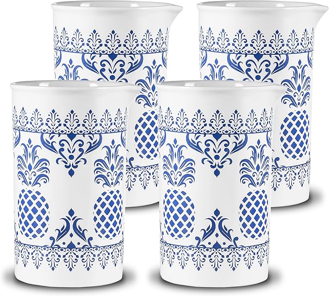 PIÑA BARWARE Seamless Professional Porcelain Mixing Glass – 600mL / 20oz (Pineapple Hospitality Pattern, 4-Pack Commercial Bar Pack)