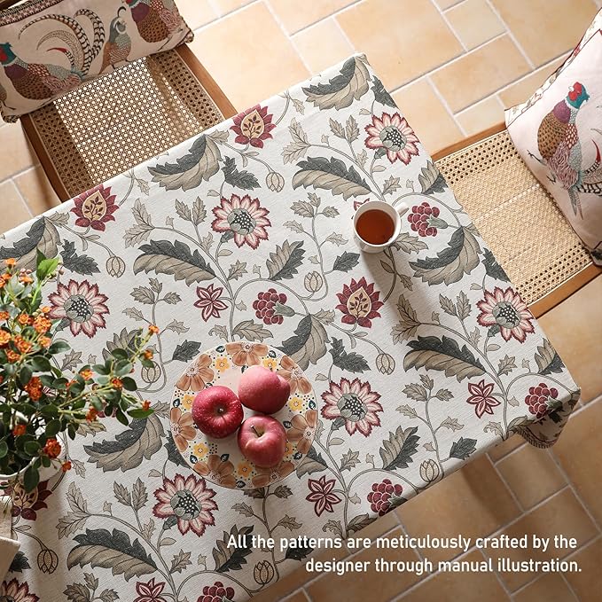 ISAENNE Designer Provence Floral Small Square Tablecloth,Linen Colorful Washable Indoor Table Cloth,Durable Home Decor Tablecloths for Dining Thanksgiving Kitchen Christmas,55"*55"-Ratina