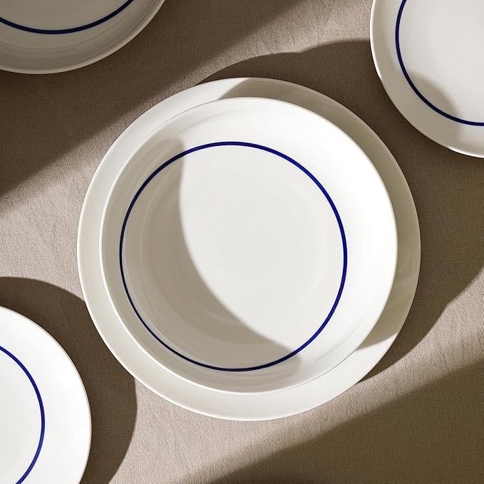 Stone Lain Luna 12-Piece Porcelain Dinnerware Set, Plates and Bowls Set, Dish Set for 4, Blue