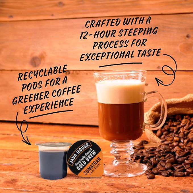 JAVA HOUSE Cold Brew Coffee, Dark Roast Coffee Concentrate Liquid Pods - 1.35 Fluid Ounces (6 count liquid pods per box) Enjoy Hot Or Iced (Sumatran, 6 boxes x 6 pods = 36 Count)