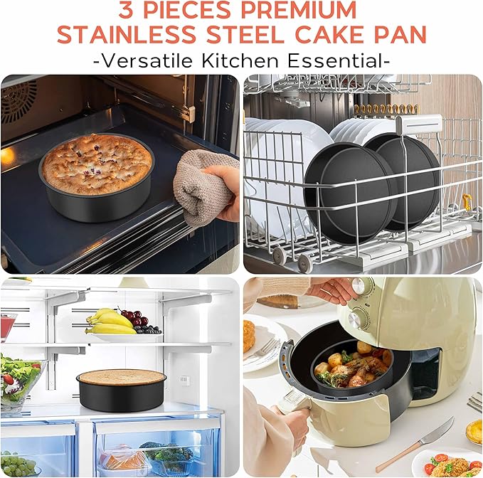 Onader 6 Inch Small Cake Pans Sets of 3 for Baking, Round Smash Cake Baking Pans for Birthday Wedding, Stainless Steel Core with Nonstick Coating