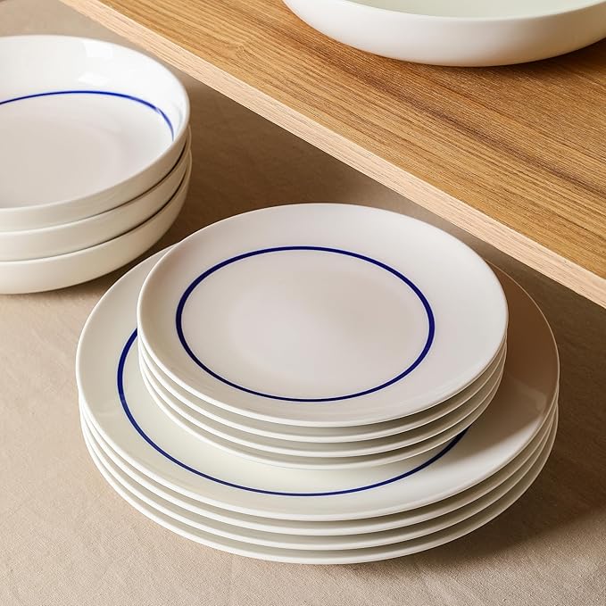 Stone Lain Luna 24-Piece Porcelain Dinnerware Set, Plates and Bowls Set, Dish Set for 8, Blue