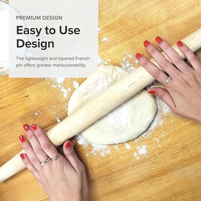 Frieling Dough Roller - 1.5-in x 20-in Natural Maple - French Pin Wooden Rolling Pin & Pastry Roller for Pizza Dough