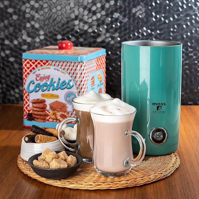 Moss & Stone Electric Milk Frother - Latte Art Steamer, Electric Cappuccino Machine And Milk Warmer, Hot Foam Maker and Milk Warmer for Latte, Cappuccinos, Macchiato, Hot Chocolate Milk