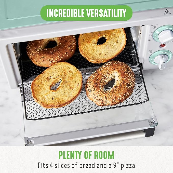 GreenLife Countertop Toaster Oven Air Fryer Stainless Steel, Healthy Ceramic Nonstick, PFAS Free, Tray & Basket, Bake, Broil, Reheat, Adjustable Temp & Time Control, Auto Shutoff, Turquoise
