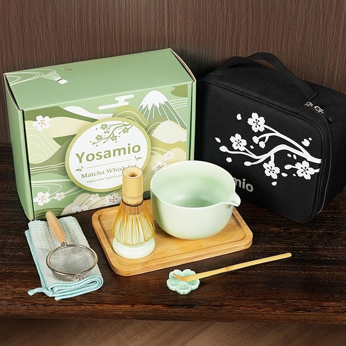 Matcha Whisk Set, 9-Piece Matcha Kit with Bowl (Chawan), Whisk and Holder – Ceramic Matcha Tea Set for Making Matcha Latte – Matcha Set for Starters with Tray and Storage Bag