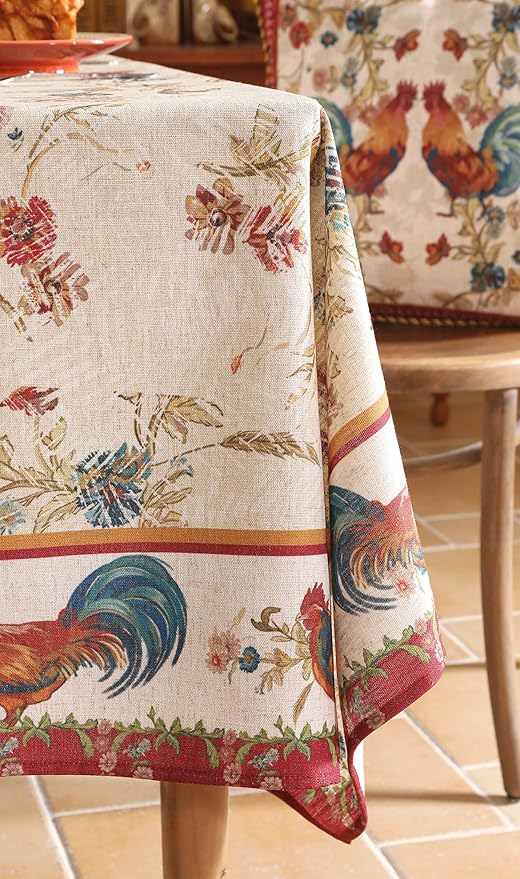 patdrea Designer Small French Rectangle Tablecloth,Red Vintage Linen Animals Pattern Breathable Tablecloths,Decor Floral Table Cover for Kitchen Dining Christmas,Thanksgiving,55"x71"-Townlife E