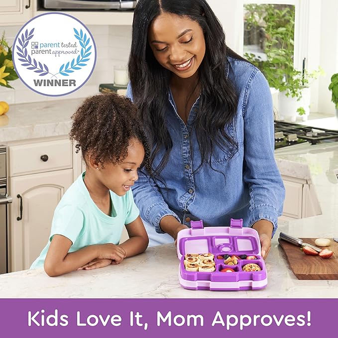 Bentgo Kids Bento-Style 5-Compartment Leak-Proof Lunch Box - Ideal Portion Sizes for Ages 3 to 7 - Durable, Drop-Proof, Dishwasher Safe, PFAS & BPA-Free & Made with Food-Safe Materials (Purple)