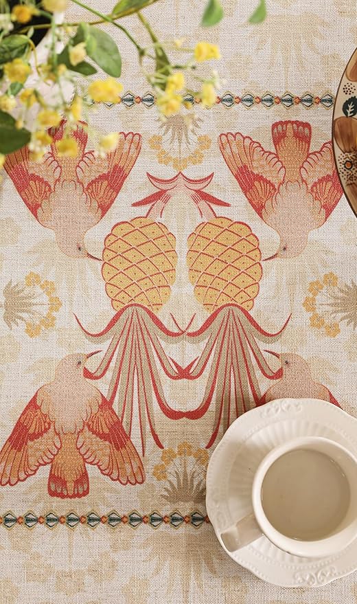 patdrea Designer Rectangle Linen Table Cloth,Vintage Anti-Wrinkle Durable Tropical Style Tablecloth,Fall Decor Table Cover Cloth for Kitchen Dining Christmas,Thanksgiving,55"x79"-Pineapple a
