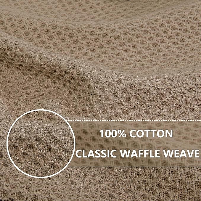 Homaxy 100% Cotton Waffle Weave Kitchen Dish Cloths, Ultra Soft Absorbent Quick Drying Dish Towels, 12 x 12 Inches, 12-Pack, Tan