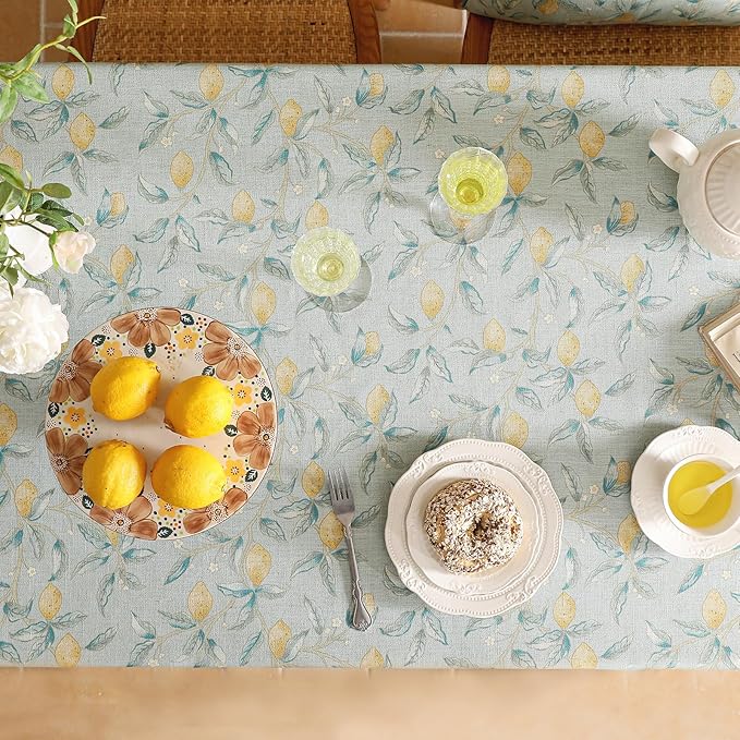patdrea Designer Linen Green Small Tablecloth for Rectangle Table,Vintage Breathable Yellow Fruits Pattern Table Cloth,Decoration Cover for Kitchen Dining,Christmas,Thanksgiving,55"x71"-Ania a