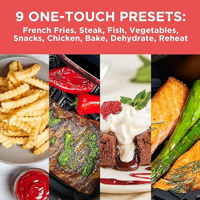 BLACK+DECKER Purifry 6QT Air Fryer, Timer with Auto Shut-off and Shake Reminder, Digital LED Touchscreen and 9 Presets, 1500w up to 400 F, Dishwasher Safe Parts