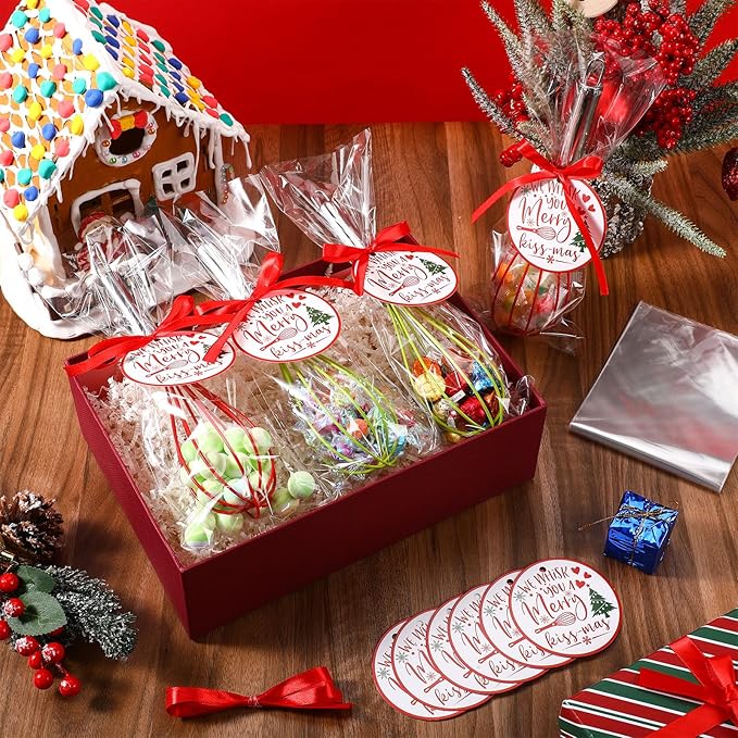 12 Sets 8 Inch Christmas Whisks Gifts DIY Fillable Christmas Tree Ornaments Xmas Colored Silicone Whisks for Cooking Heat Resistant Egg Beaters with Card Rope Bag for Candy Holder