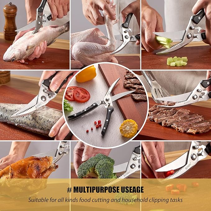KUNIFU Poultry Shears, All Purpose Heavy Duty Kitchen Scissors For Food Turkey Meat Chicken Herbs, Cooking Scissors Utensils, Kitchen Gadgets Gray