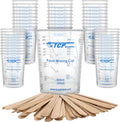 TCP Global 20 oz. (600ml) Graduated Plastic Mixing Cups - Box of 50 with 50 Mixing Sticks - Disposable Plastic Measuring Cups for Liquids, Paints, Resin, Epoxy, Art, Kitchen - Ratios 2-1, 3-1, 4-1 ML