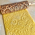 Rolling pin FOLK. Wooden embossing rolling pin with Oriental flowers. Embossed cookies. Pottery. Birthday gift. Gift for mother