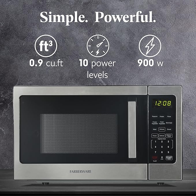 Farberware FM09WEISS Microwave, 0.9 Cu. Ft, Stainless Steel