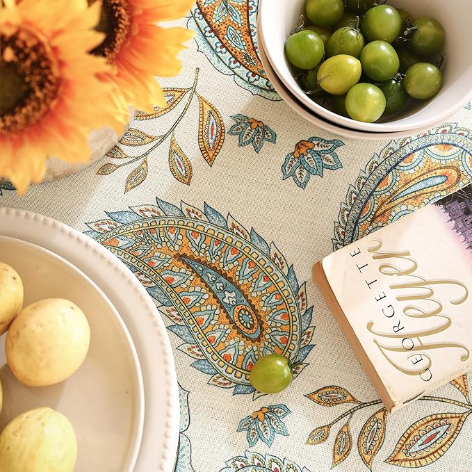 patdrea Designer Vintage French Table Cloth for Round Table,Italian Floral Tablecloth,Home Cover Fall Dacorative for Kitchen,Dining,Christmas,Thanksgiving,Tea Party,Diameter 67"-Lysaniya