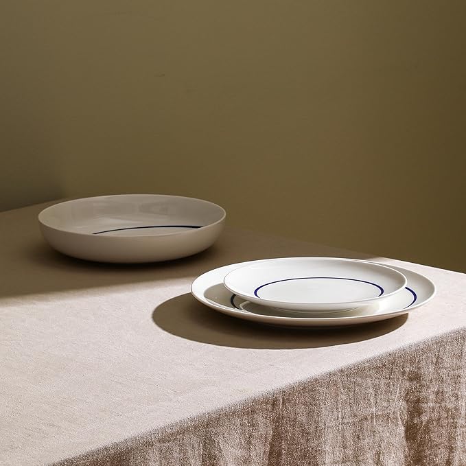 Stone Lain Luna 12-Piece Porcelain Dinnerware Set, Plates and Bowls Set, Dish Set for 4, Blue