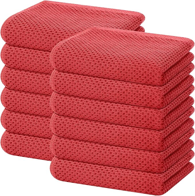 Homaxy 100% Cotton Waffle Weave Kitchen Dish Towels, Ultra Soft Absorbent Quick Drying Cleaning Towel, 13 x 28 Inches, 12-Pack, Brick Red