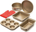 Moss & Stone 5 Piece Baking Pans Set, Carbon Steel Non-Stick PTFE Coating Oven Safe Baking Sheet Set, Bakeware Set With Heat Red Glove, Cookie Sheets For Baking Nonstick Set