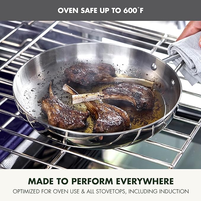 GreenPan Valencia Tri-Ply Stainless Steel 3 Piece Frying Pan Set (8", 9.5" & 11" Skillets), Induction Ready, Mirror Finish, Dishwasher & Oven/Broiler Safe to 600F, Compatible with All Cooktops, Silver