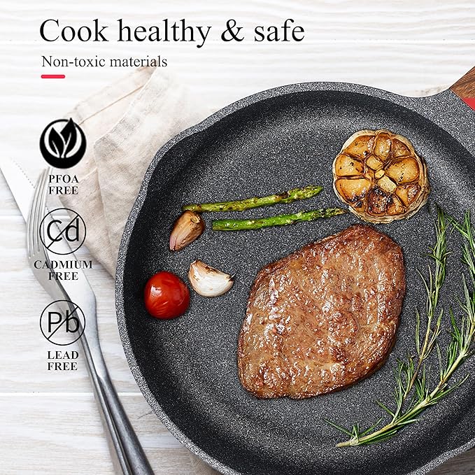 Vinchef Nonstick Frying Pan Anti Scratch,9.5 Inch Skillet Cast Aluminum Cookware, Induction Compatible