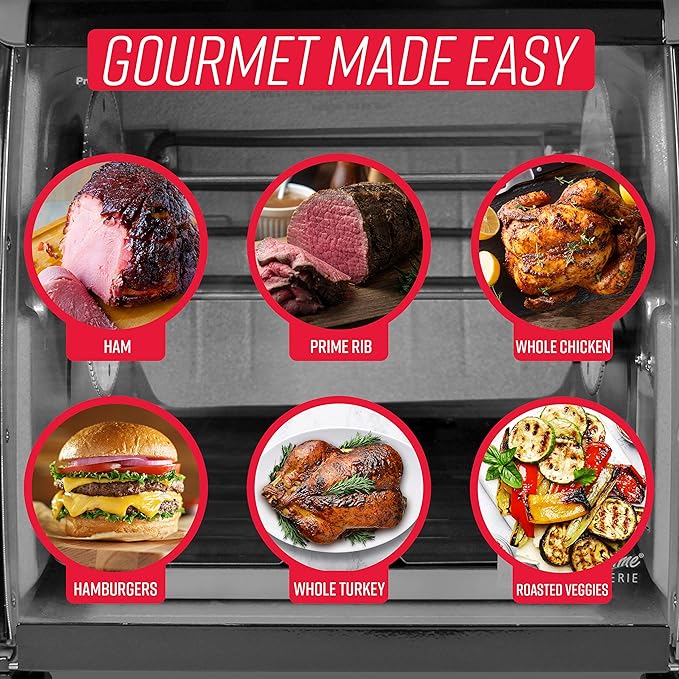 Ronco Showtime Large Capacity Rotisserie & BBQ Oven Modern Edition, Simple Switch Controls, Silicone Door Tie, Auto Shutoff, Includes Multipurpose Basket