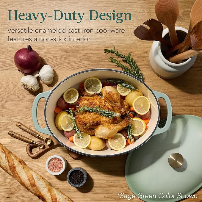 Best Choice Products Oval 7.5 Quart Enamel Cast-Iron Dutch Oven, Heavy-Duty Pre-Seasoned for Baking, Cooking w/Side Handles – Cornflower Blue