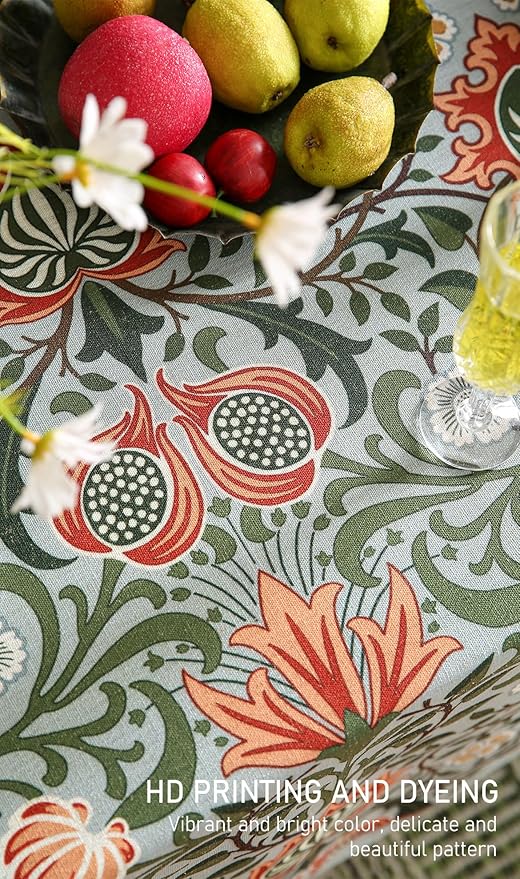 ISAENNE Designer Bohemian Linen Green Extra Long Rectangle Tablecloth,Floral Indoor Table Cloth,Stain Resistant Decor Tablecloths for Dining Thanksgiving Kitchen Party Christmas,67"*118"-Naples