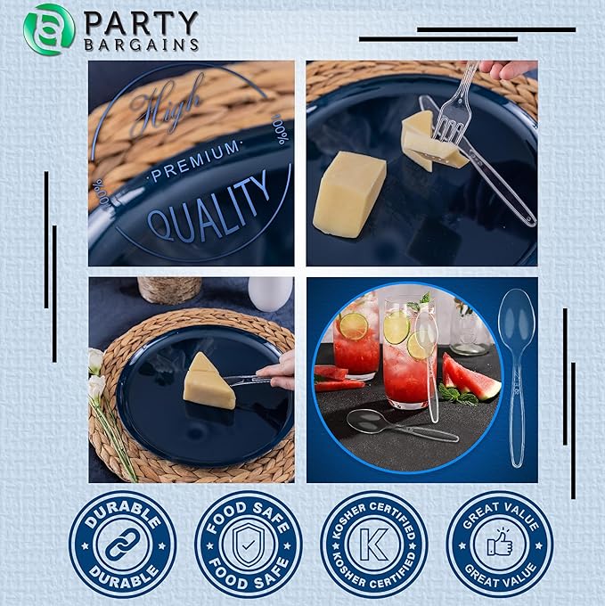 Party Bargains Disposable Cutlery set, Color: Clear Sapphire, Count: 720 Pcs: 120 Knives, 240 Spoons, 360 Forks