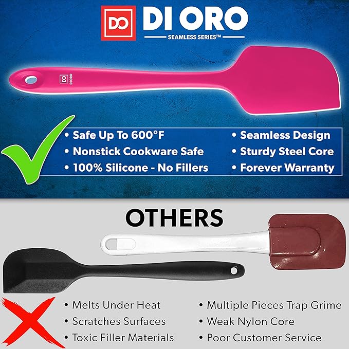 DI ORO Silicone Spatula Set - Rubber Kitchen Spatulas for Baking, Cooking, & Mixing - 600°F Heat-Resistant & BPA Free Silicone Scraper Spatulas for Nonstick Cookware - Dishwasher Safe (3pc, Magenta)