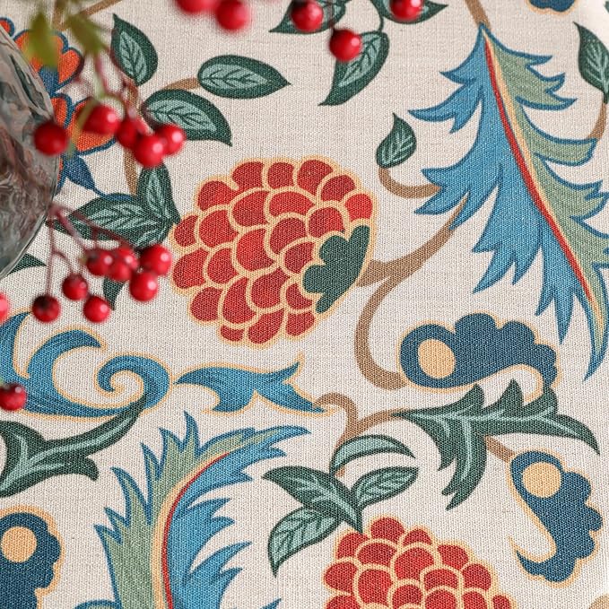 patdrea Designer Linen Round Table Cloth,Durable Breathable Floral Dacorative Tablecloth,Decor Tables Covers for Kitchen Dining Tea Party,Holiday,Christmas,Thanksgiving,Diameter 67"-Puno