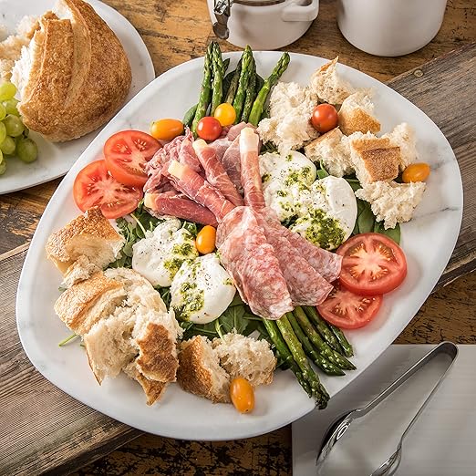 Carlisle FoodService Products Ridge Resuable Plastic Platter Oblong Platter for Home and Restaurant, Melamine, 18 Inches, Marble, (Pack of 6)