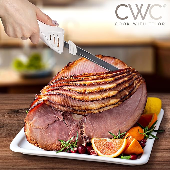 COOK WITH COLOR Electric Knife, 100W Power, Dual Stainless Steel Blades for Precise Cutting, Ergonomic Handle, Low Noise and Vibration, Ideal for Bread, Meat, and Vegetables, Cream