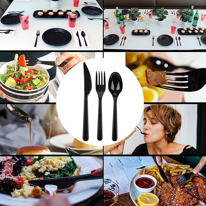 Party Bargains Disposable Cutlery set, Onyx Design, 360 Pieces: 180 Forks, 120 Spoons, 60 Knives