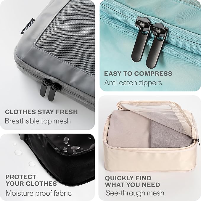 Aerotrunk Compression Packing Cubes for Travel - Luggage Organizer Bags - Double Zipper Packing Cubes for Suitcases (6-Pack, Rose)