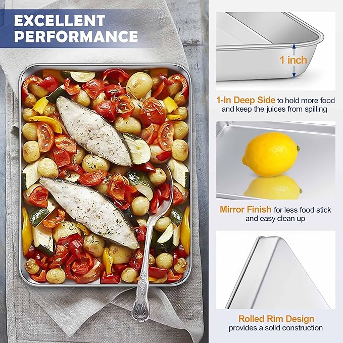 12.5 Inch Baking Sheet Pan with Rack Set, Joyfair Stainless Steel Toaster Oven Pans Tray & Cooling Racks for Cookie/Jelly Roll/Bacon/Meat, Commercial Metal & Rust-free, Dishwasher Safe
