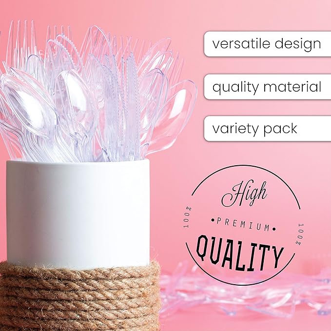 Party Bargains Disposable Cutlery Set [Sapphire] - [120 Count] Clear Heavy Duty & Solid Disposable Silverware Utensils Set, Perfect for Weddings, Buffets, Luncheons