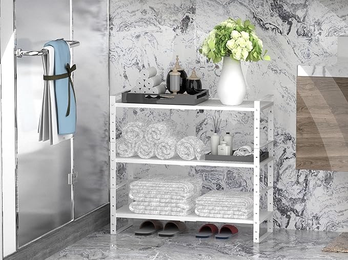 Expandable Stackable Aadjustable Shoe Rack Pantry Shelf for Kitchen Cabinets Counter Shelves Countertop Cupboard Storage Solution,Sturdy Heavy-Duty Metal Construction(2Packs/White/Medium)