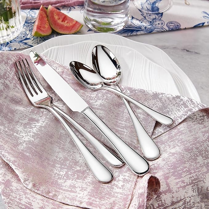 KEAWELL Premium Verona 65-Piece Silverware Set for 12 – Heavy Duty 18/10 Stainless Steel, Brilliant Mirror Finish, Smooth Edges, Dishwasher Safe (65, Silver)