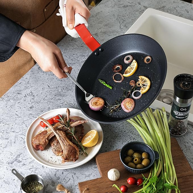 SENSARTE Nonstick Frying Pan Set 2-Piece, Oven Safe Skillets with Swiss Coating, Induction Compatible Chef Pan Set, Dishwasher Safe Cooking Pans, PFOA PFOS Free, 8 and 10 Inch