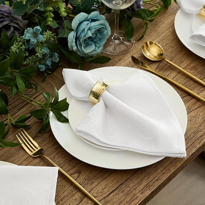 Newbridge Barcelona Luxury Damask Fabric Tablecloth, 70” Extra Wide x 126” Rectangle, White, 100% Polyester, No Iron, Soil Resistant Dining Room, Party and Banquet Table Cover