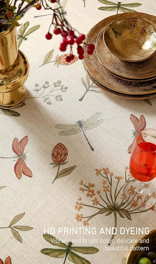 ISAENNE Designer Floral Linen Long Rectangle Tablecloth,French Off White Elegant Table Cloth,Washable Home Decor Tablecloths for Dining Thanksgiving Kitchen Christmas,63"*94"-Grace B