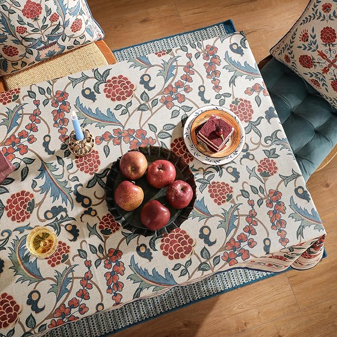 patdrea Designer Vintage Linen Long Tablecloth for Rectangle Table,French Soft Durable Floral Tablecloths,Colorful Table Cover for Kitchen Dining,Parties,Christmas,Thanksgiving,63"x102"-Puno