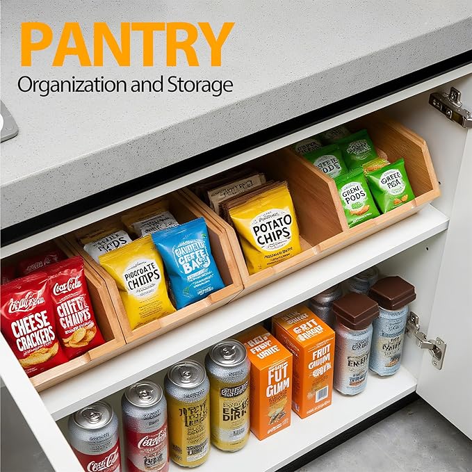 Pantry Storage Bins 3-Pack, Stackable Bamboo Containers for Potato & Onion Storage, Kitchen Organization & Decor (3pack)
