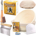Sourdough Bread Baking Supplies Starter Kit, Banneton Proofing Basket Round 9" Set of 2, Perfect Basket Gift Set