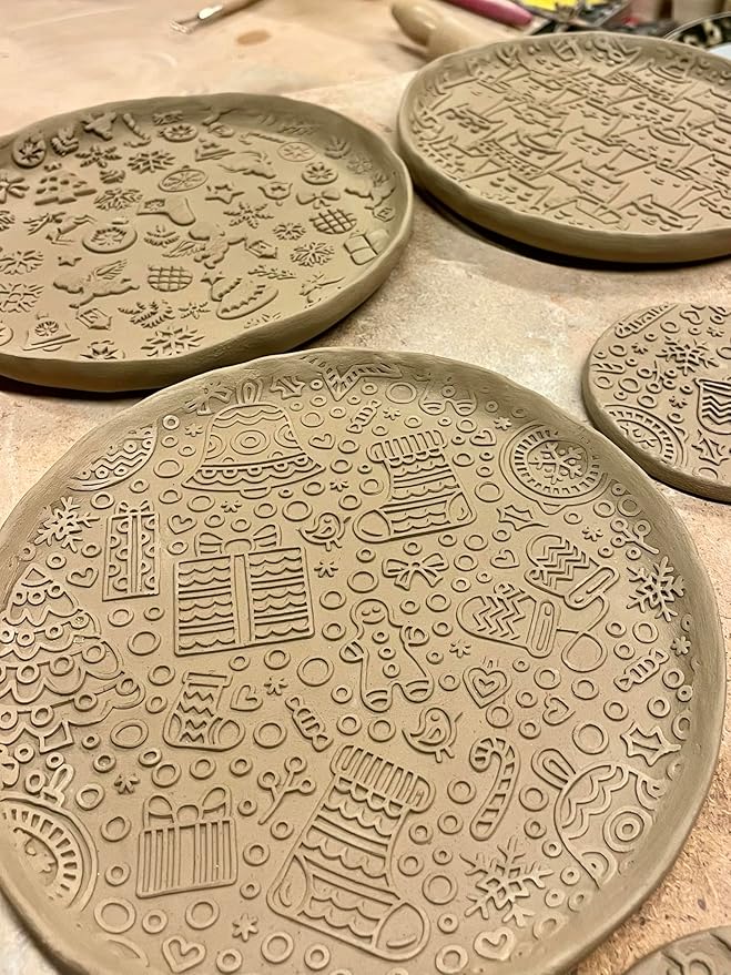MOSS ROSE Embossed Rolling Pin for Ceramic. Clay Roller and Ceramic Stamp for Embossing Pottery. Baking Gifts for Women by Algis Crafts for Embossed Cookies