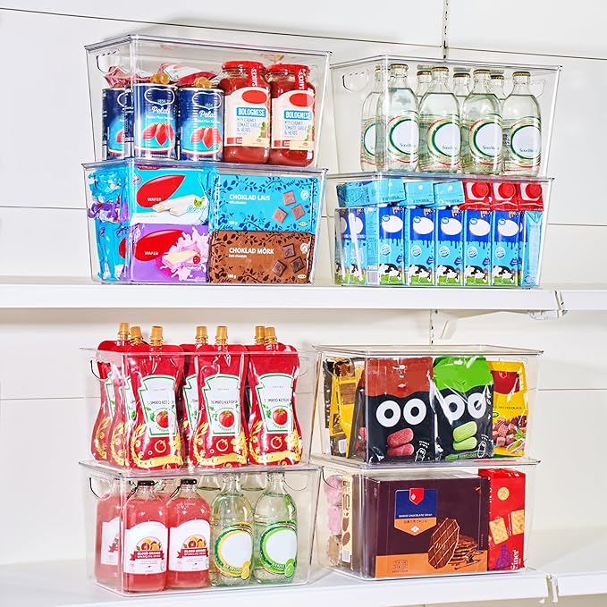 theaoo Clear Storage Bins with Lids Stackable - XLarge Plastic Containers for Pantry Organization and Storage - Perfect for kitchen,Fridge,Laundry Room,Bathroom,Garage,Closet,Cabinet Organizer -4 Pack