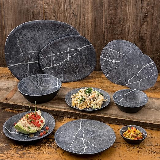 Carlisle FoodService Products Ridge Reusable Plastic Plate Dinner Plate for Home and Restaurant, Melamine, 10.5 Inches, Soapstone